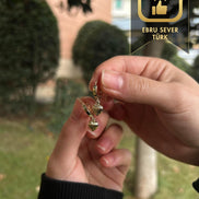 14 Ayar Altın Çizgili Kalp Tasarım Küpe