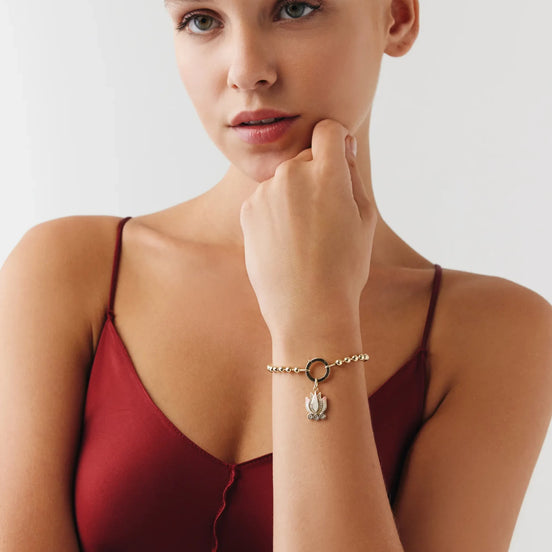 Top Zincir Pembe Lotus Charm Bileklik