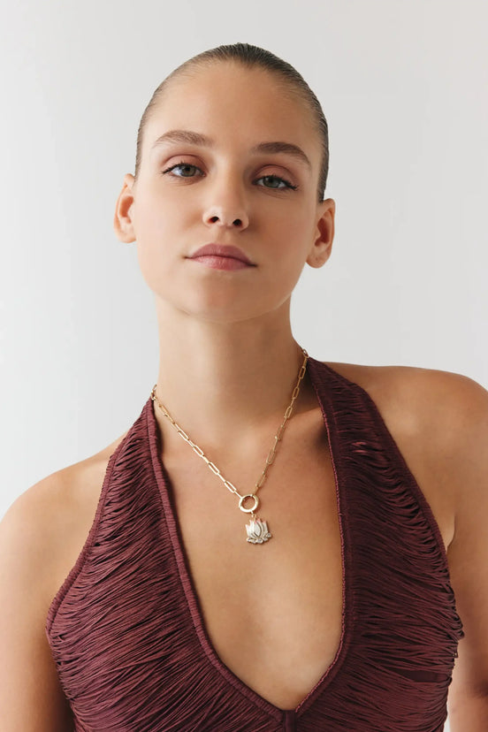 Pembe Lotus Kolye