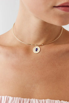Oval Lacivert Taşlı Madalyon Uç Tel Choker
