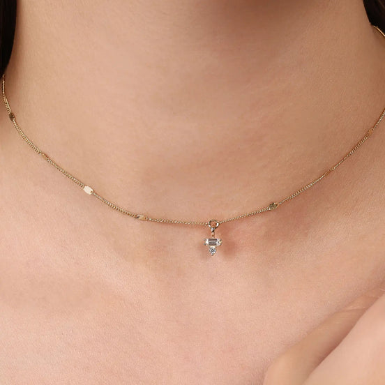 Minimal ve Baget Taşlı Aynalı Zincir Choker