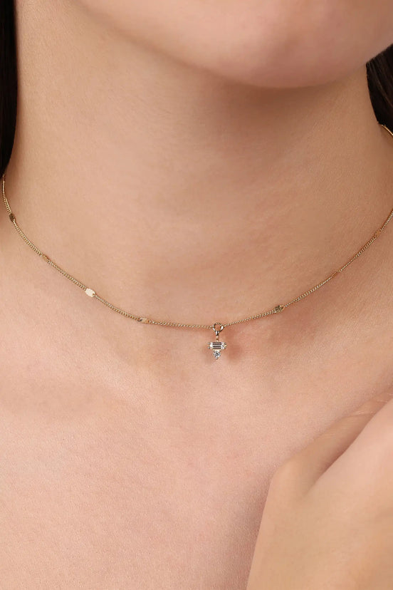 Minimal ve Baget Taşlı Aynalı Zincir Choker