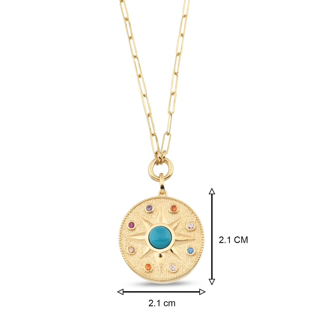 Altın Vintage Blue Sun Ataç Kolye