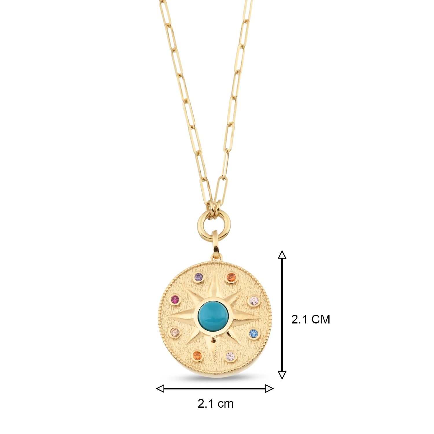 Altın Vintage Blue Sun Ataç Kolye