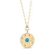 Altın Vintage Blue Sun Ataç Kolye