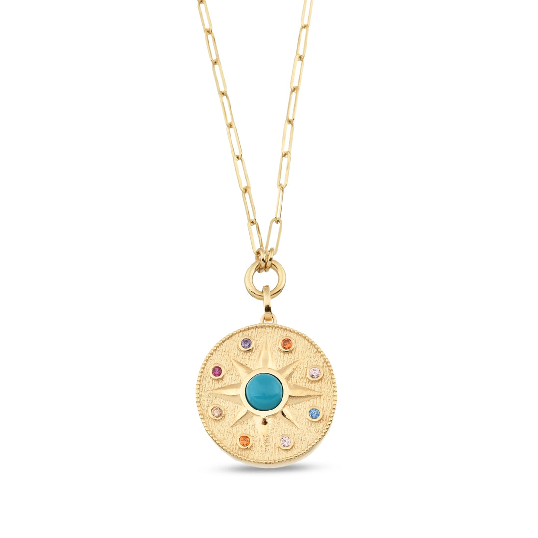 Altın Vintage Blue Sun Ataç Kolye