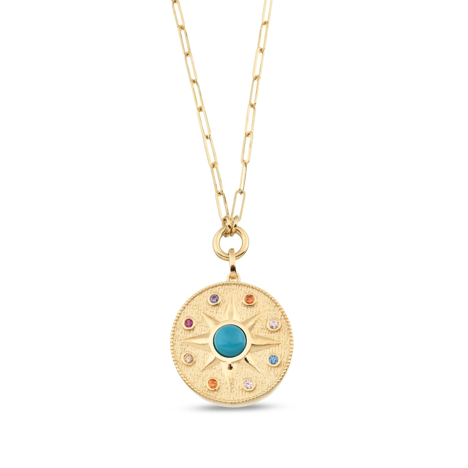 Altın Vintage Blue Sun Ataç Kolye