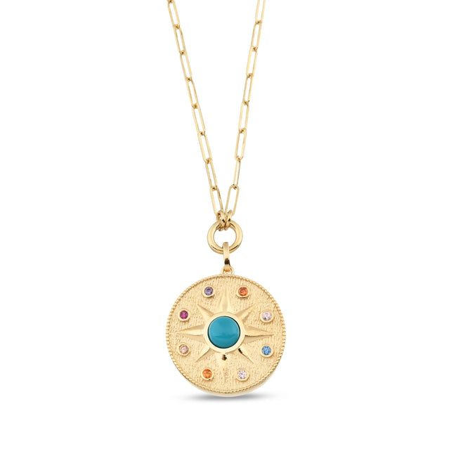 Altın Vintage Blue Sun Ataç Kolye