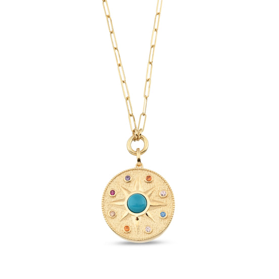 Altın Vintage Blue Sun Ataç Kolye