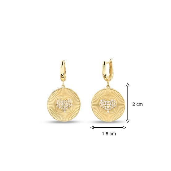 Altın Kalp Detaylı Oval Küpe
