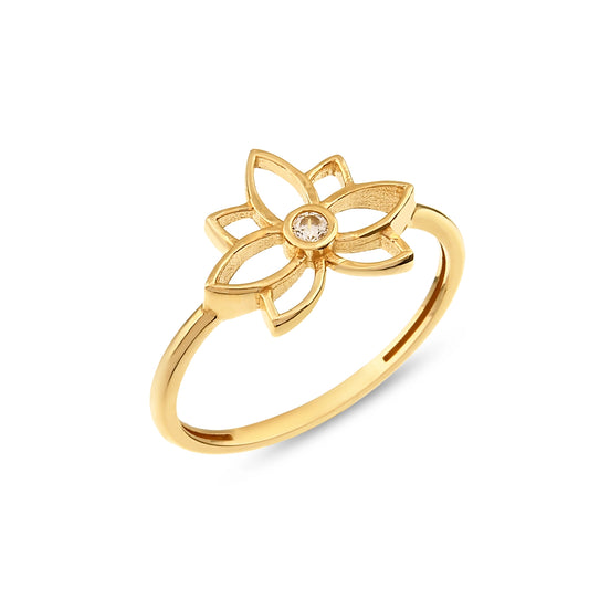 Taşlı Lotus Çiçek Yüzük