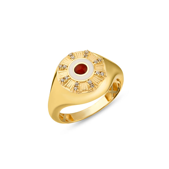 Yuvarlak Kırmızı Taşlı Madalyon Yüzük