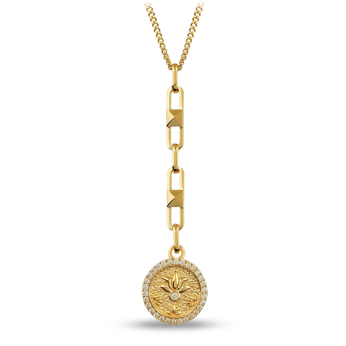 Tasarım Taşlı Lotus Damga Kolye