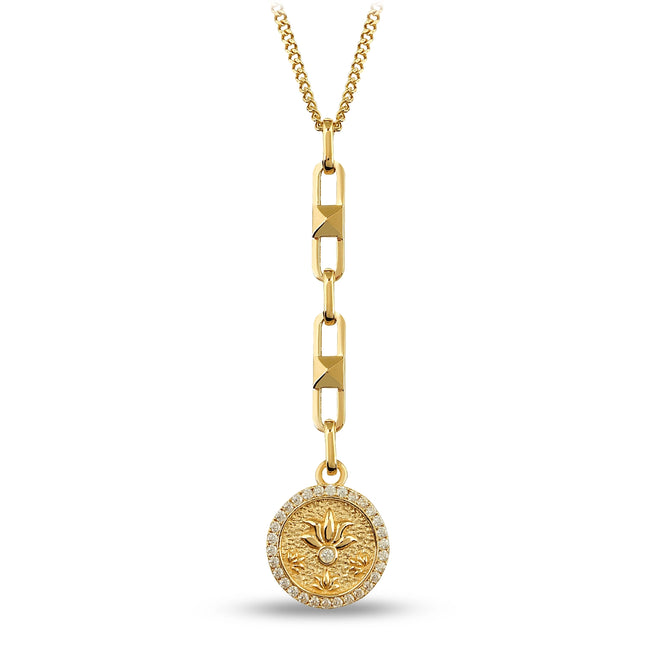 Tasarım Taşlı Lotus Damga Kolye