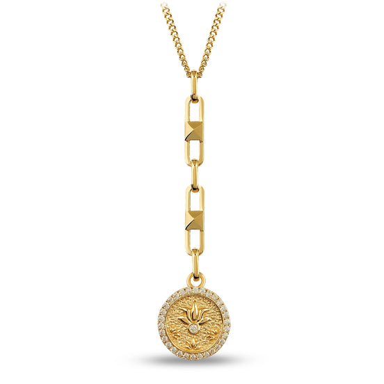 Tasarım Taşlı Lotus Damga Kolye