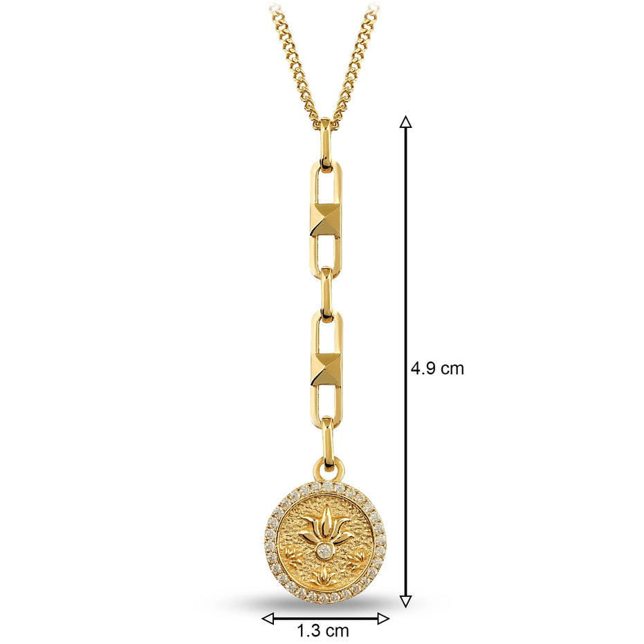 Tasarım Taşlı Lotus Damga Kolye