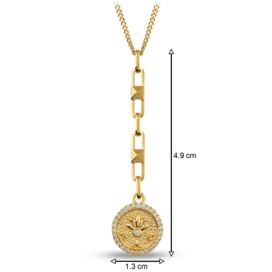 Tasarım Taşlı Lotus Damga Kolye