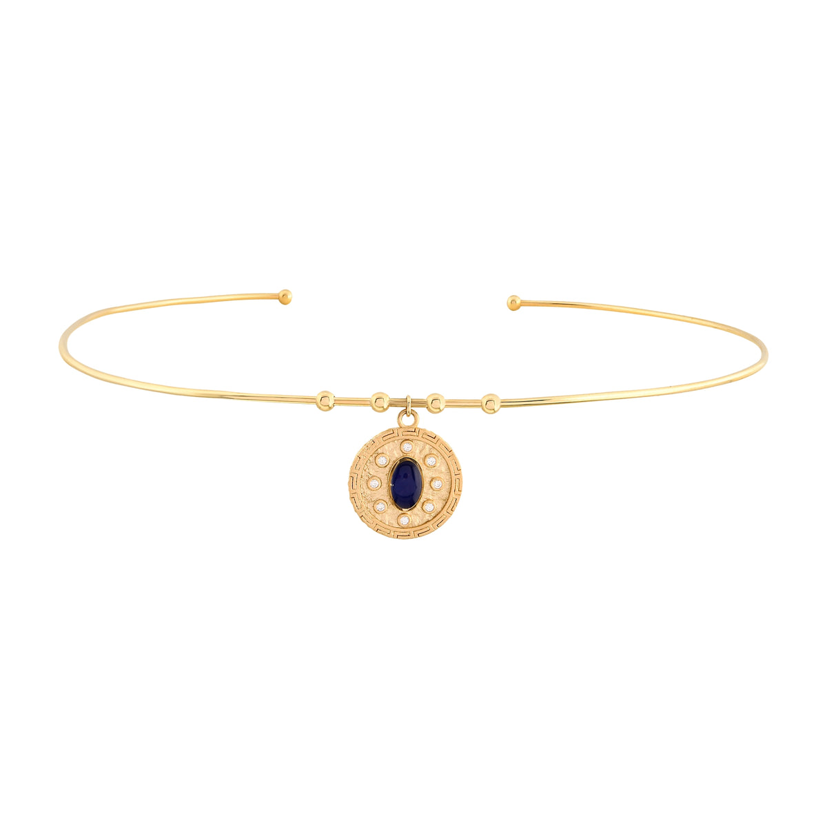 Oval Lacivert Taşlı Madalyon Uç Tel Choker