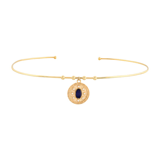 Oval Lacivert Taşlı Madalyon Uç Tel Choker