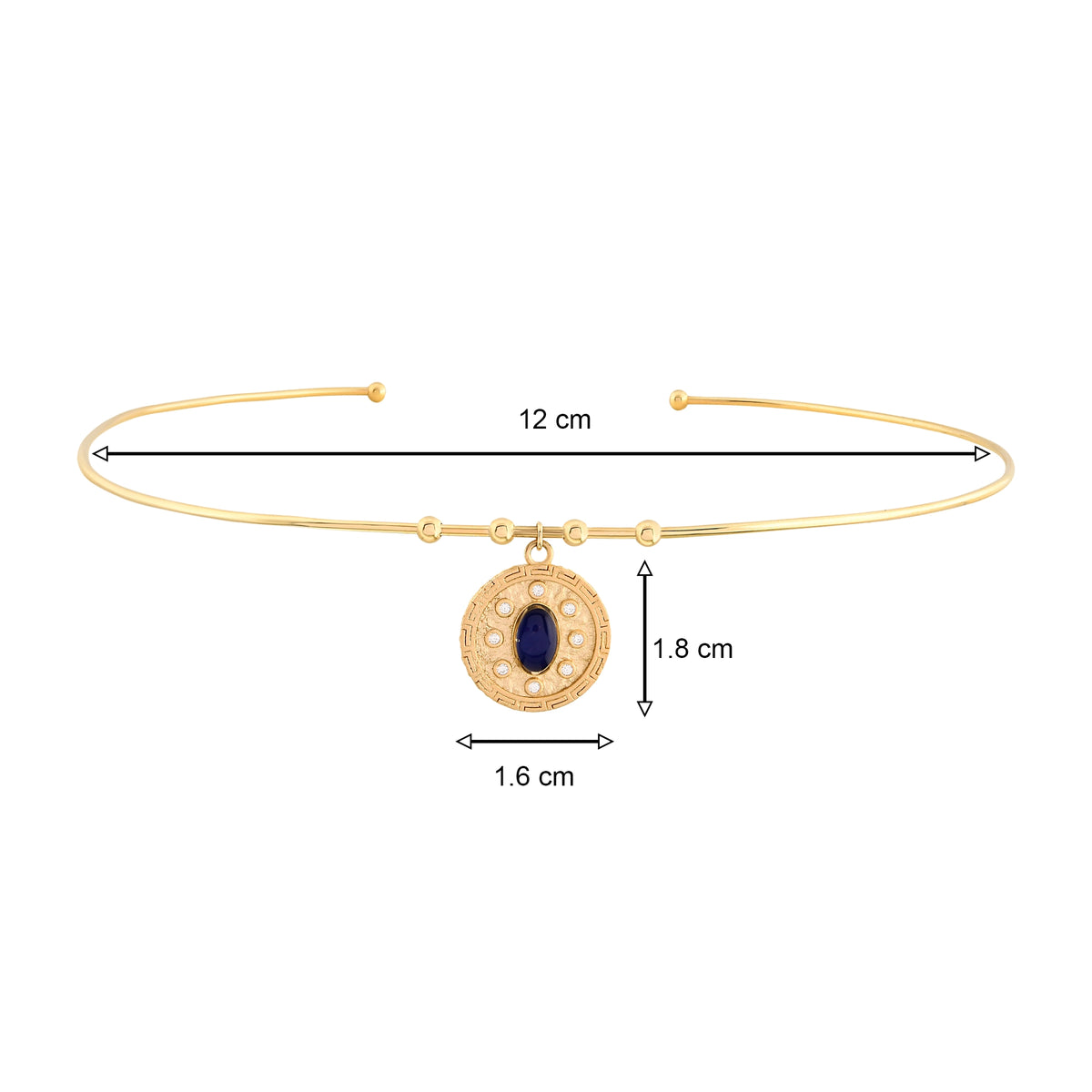 Oval Lacivert Taşlı Madalyon Uç Tel Choker