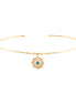 Yuvarlak Firuze Taşlı Çiçek Madalyon Uçlu Tel Choker