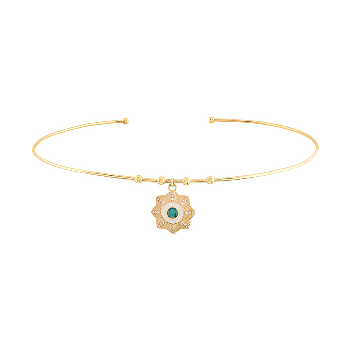 Yuvarlak Firuze Taşlı Çiçek Madalyon Uçlu Tel Choker
