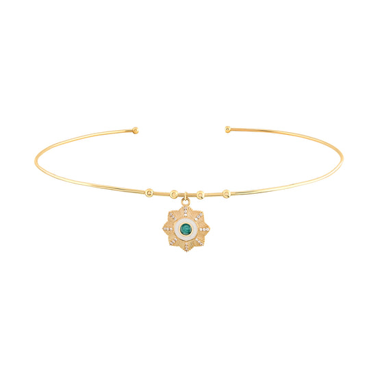Yuvarlak Firuze Taşlı Çiçek Madalyon Uçlu Tel Choker