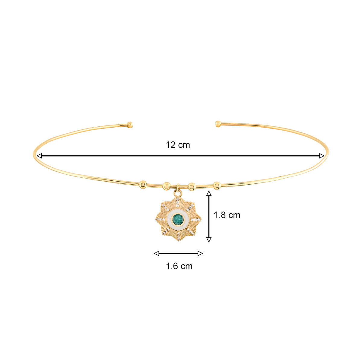 Yuvarlak Firuze Taşlı Çiçek Madalyon Uçlu Tel Choker