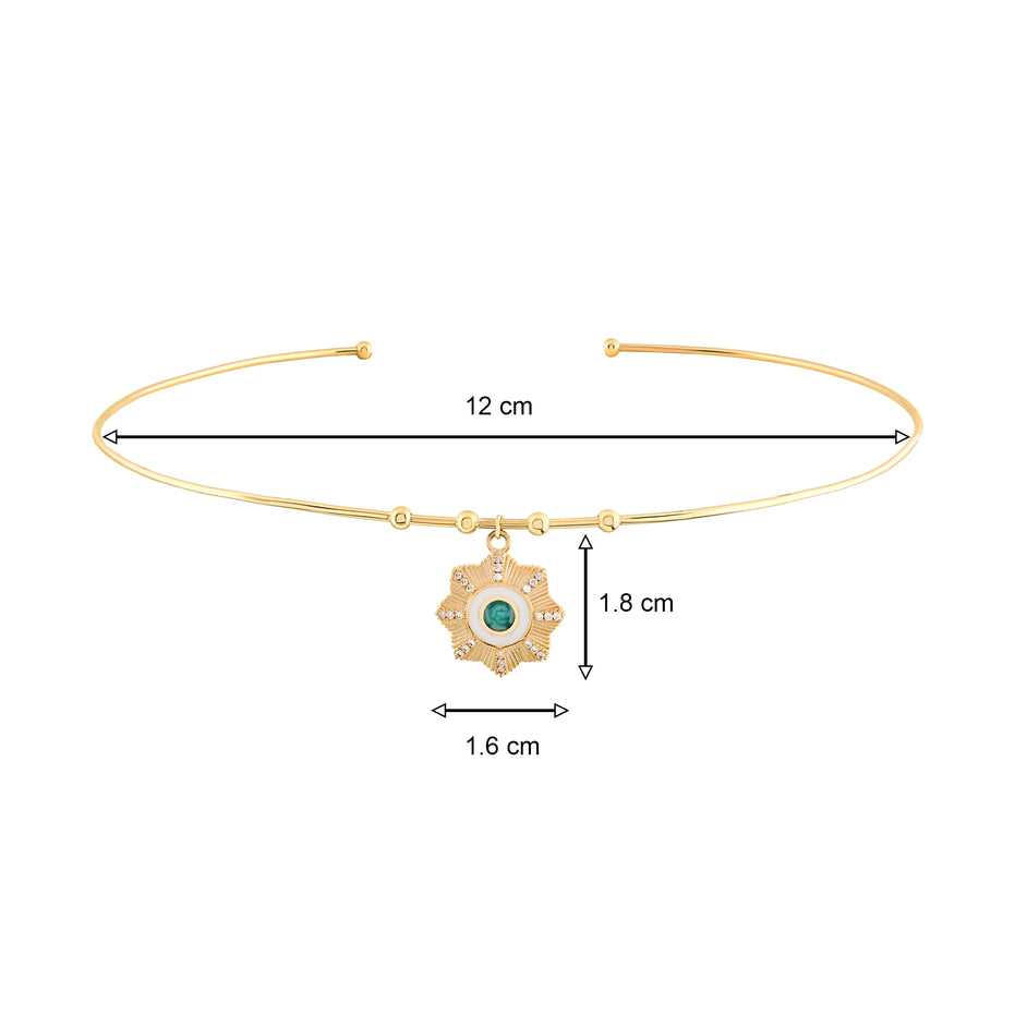 Yuvarlak Firuze Taşlı Çiçek Madalyon Uçlu Tel Choker