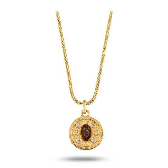 Oval Kahve Taşlı Madalyon Uçlu Kolye