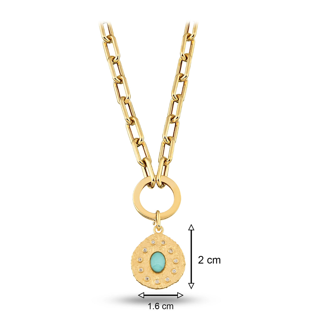 Oval Mavi Taşlı Asimetrik Madalyon Charm Kolye