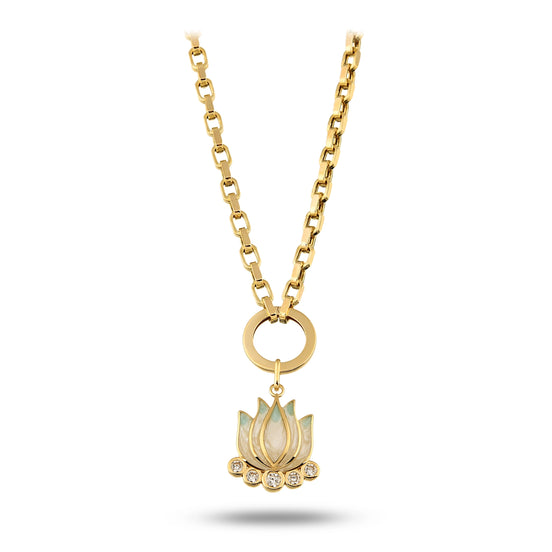 Altın Mavi Lotus Charm Kolye