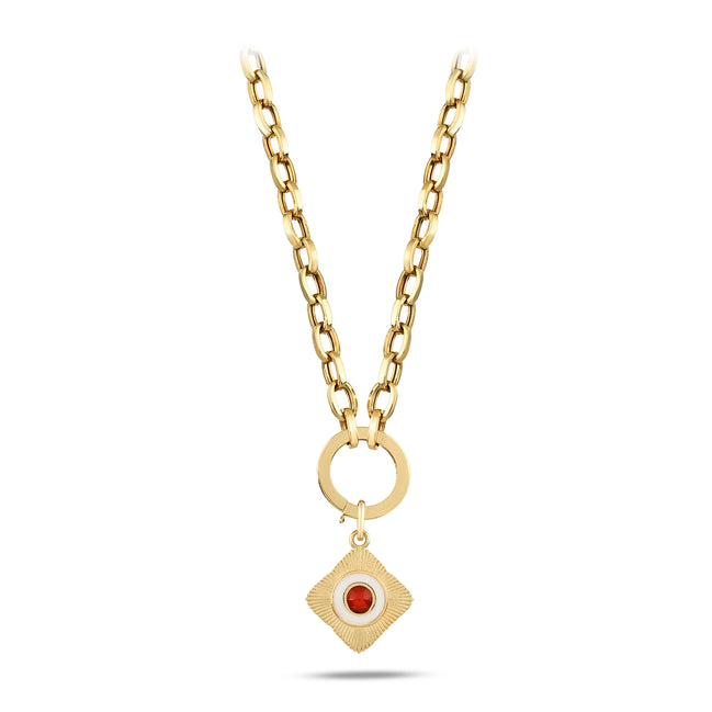 Yuvarlak Kırmızı Taşlı Etnik Madalyon Charm Kolye