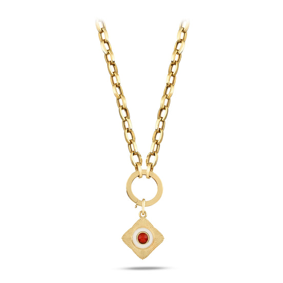 Yuvarlak Kırmızı Taşlı Etnik Madalyon Charm Kolye