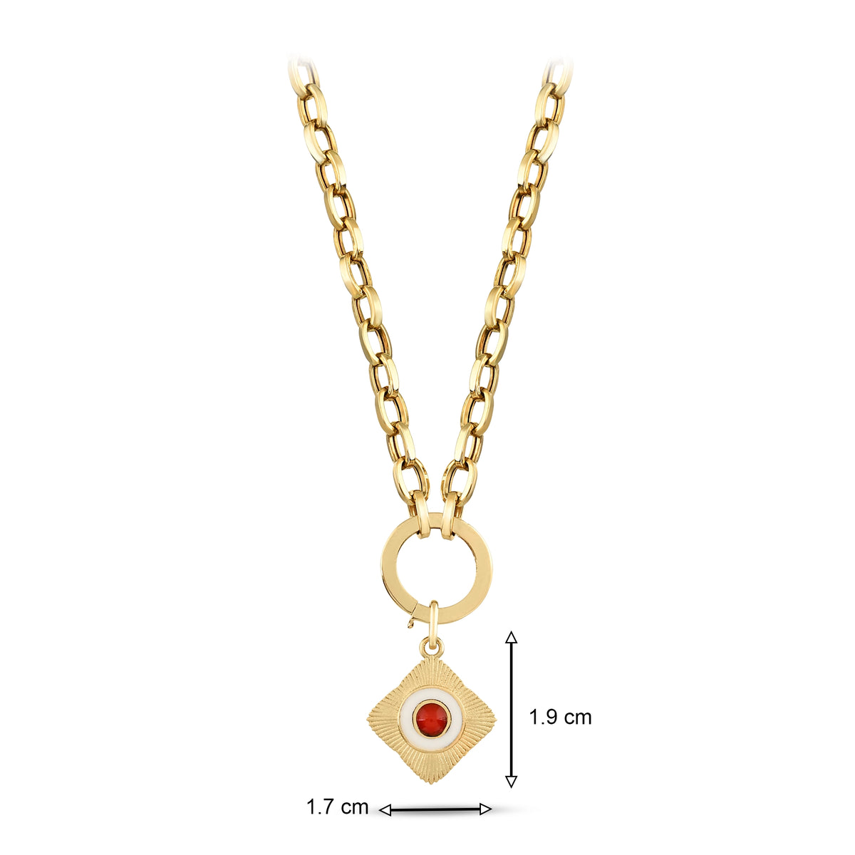Yuvarlak Kırmızı Taşlı Etnik Madalyon Charm Kolye