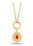 Oval Kırmızı Taşlı Asimetrik Madalyon Charm Kolye