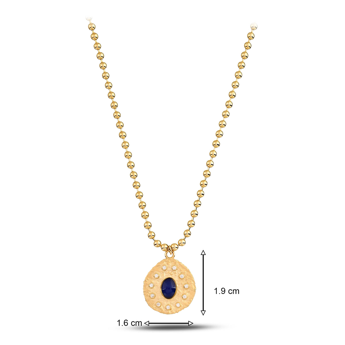 Lacivert Oval Taşlı Madalyon Kolye