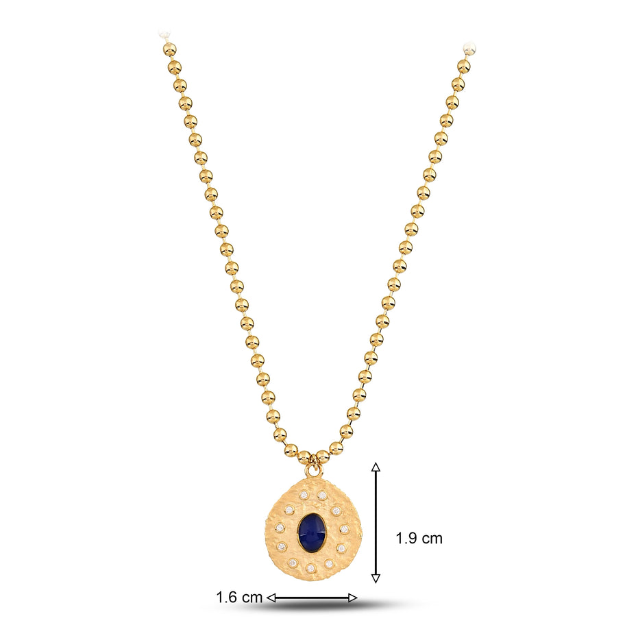 Lacivert Oval Taşlı Madalyon Kolye