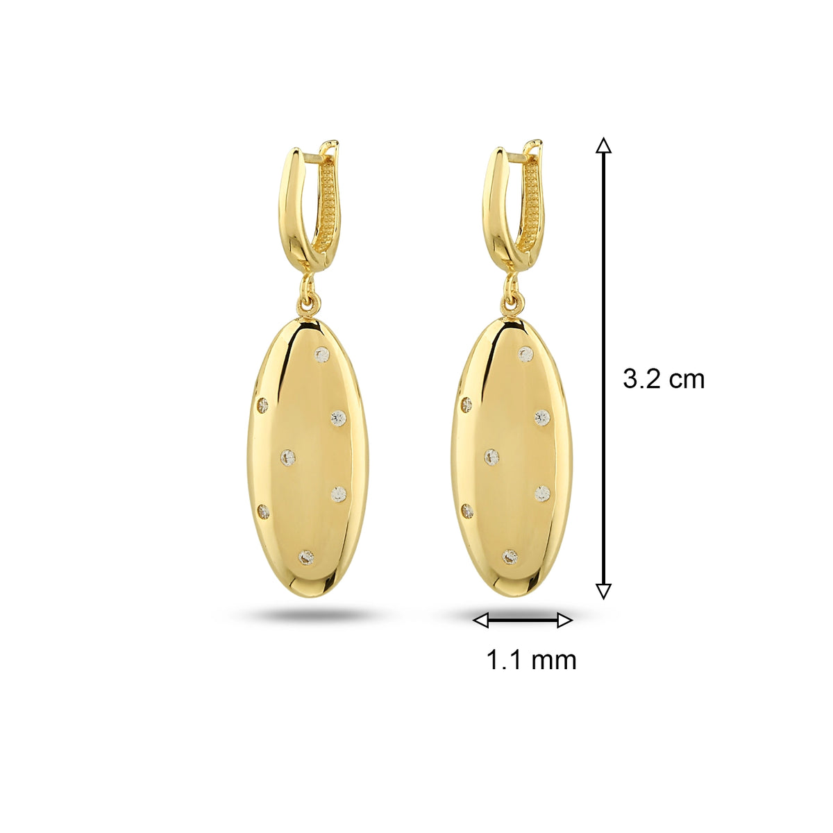 Taş Detaylı Mini Boy Oval Küpe