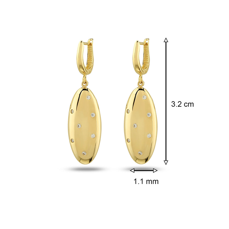 Taş Detaylı Mini Boy Oval Küpe