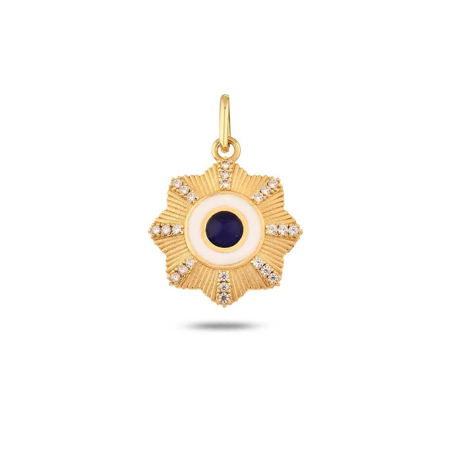 Lacivert Taşlı Çiçek Madalyon Kolye Charm
