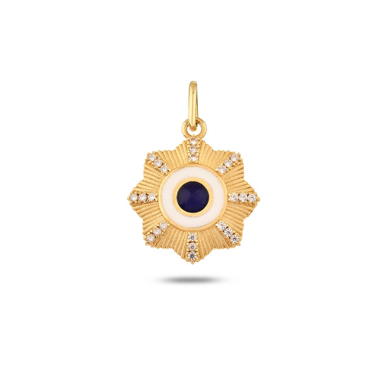 Lacivert Taşlı Çiçek Madalyon Kolye Charm