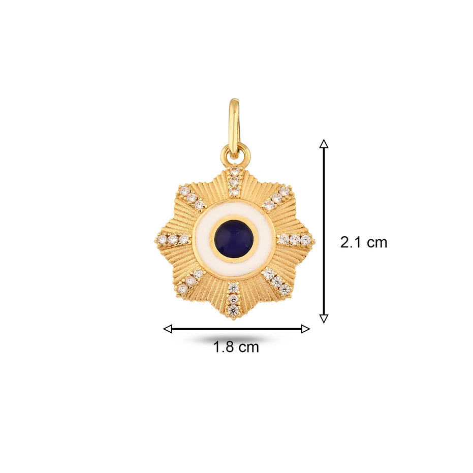 Lacivert Taşlı Çiçek Madalyon Kolye Charm