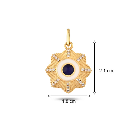 Lacivert Taşlı Çiçek Madalyon Kolye Charm