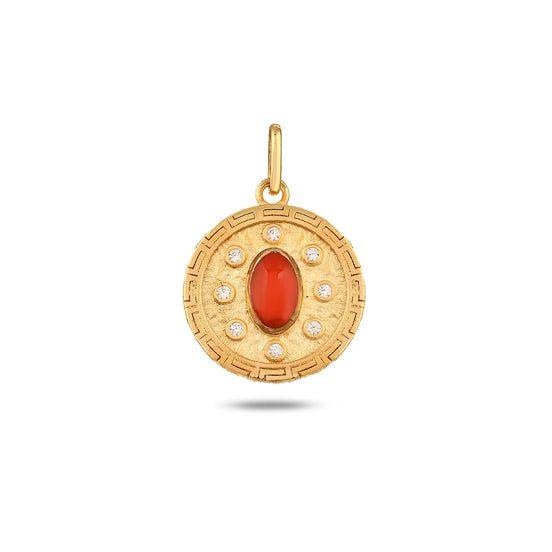 Kırmızı Taşlı Madalyon Kolye Charm