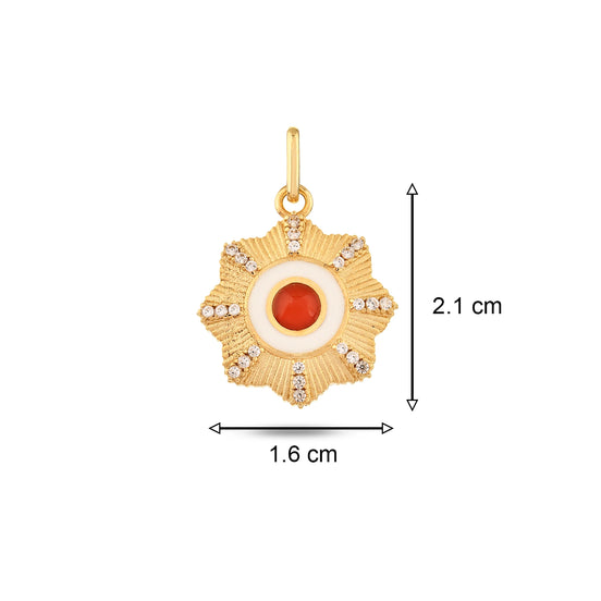Kırmızı Taşlı Çiçek Madalyon Kolye Charm