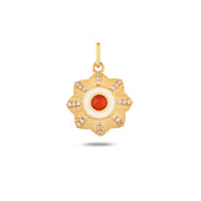 Kırmızı Taşlı Çiçek Madalyon Kolye Charm