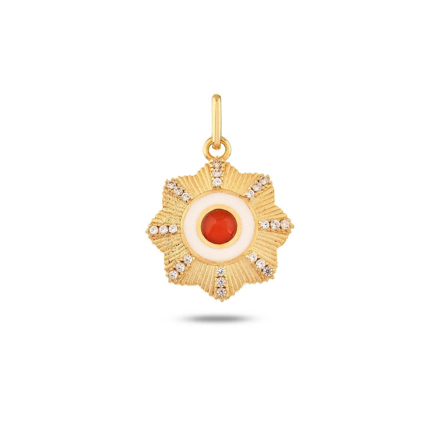 Kırmızı Taşlı Çiçek Madalyon Kolye Charm