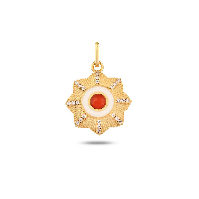 Kırmızı Taşlı Çiçek Madalyon Kolye Charm