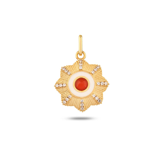 Kırmızı Taşlı Çiçek Madalyon Kolye Charm